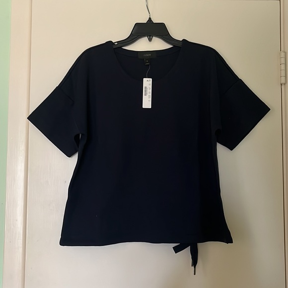 J. Crew Navy Drawstring Short Sleeve Sweatshirt - Picture 3 of 5